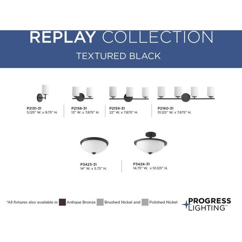 Replay 3 Light 22 inch Textured Black Bath Vanity Wall Light